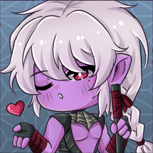 A chibi drawing of a pretty man with long white hair dressed in a simple white robe. He wears a crown with three heron ornaments